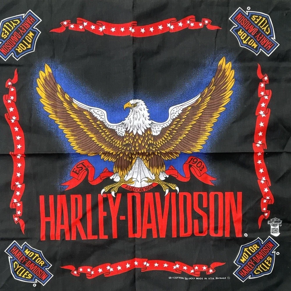 VTG Harley Davidson Scarf‎ Bandanna Eagle Square USA RN 16463 22
